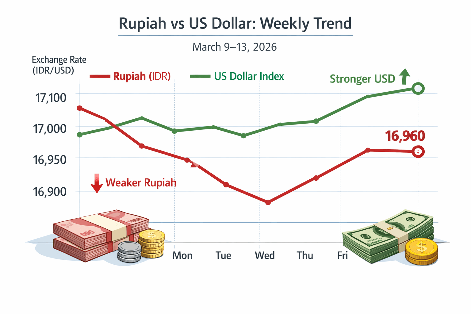 Rupiah Weakens Toward Rp17,000 as Oil Prices Surge